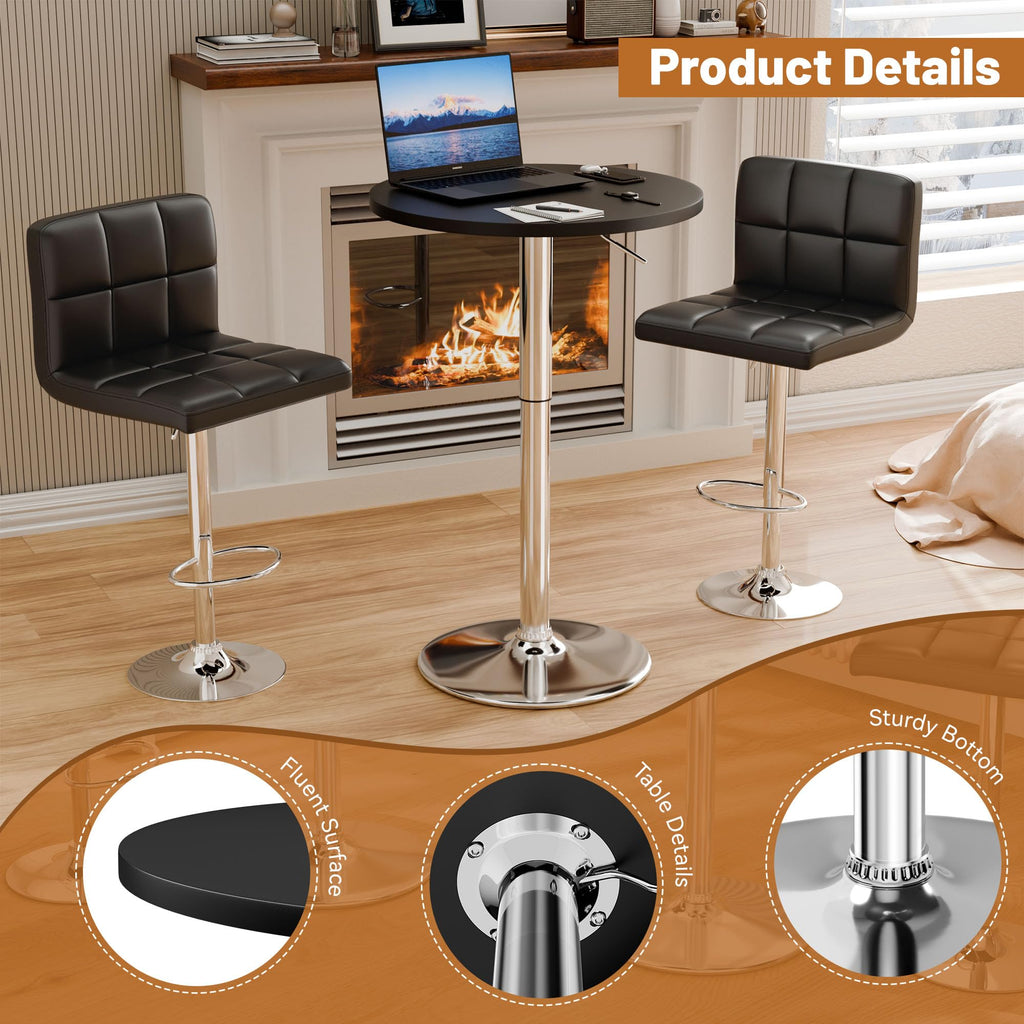 Round Bistro Pub Table 23.6 Inch Height Adjustable 360° Swivel Bar Table Metal Base for Pub, Dining Room, Party (2