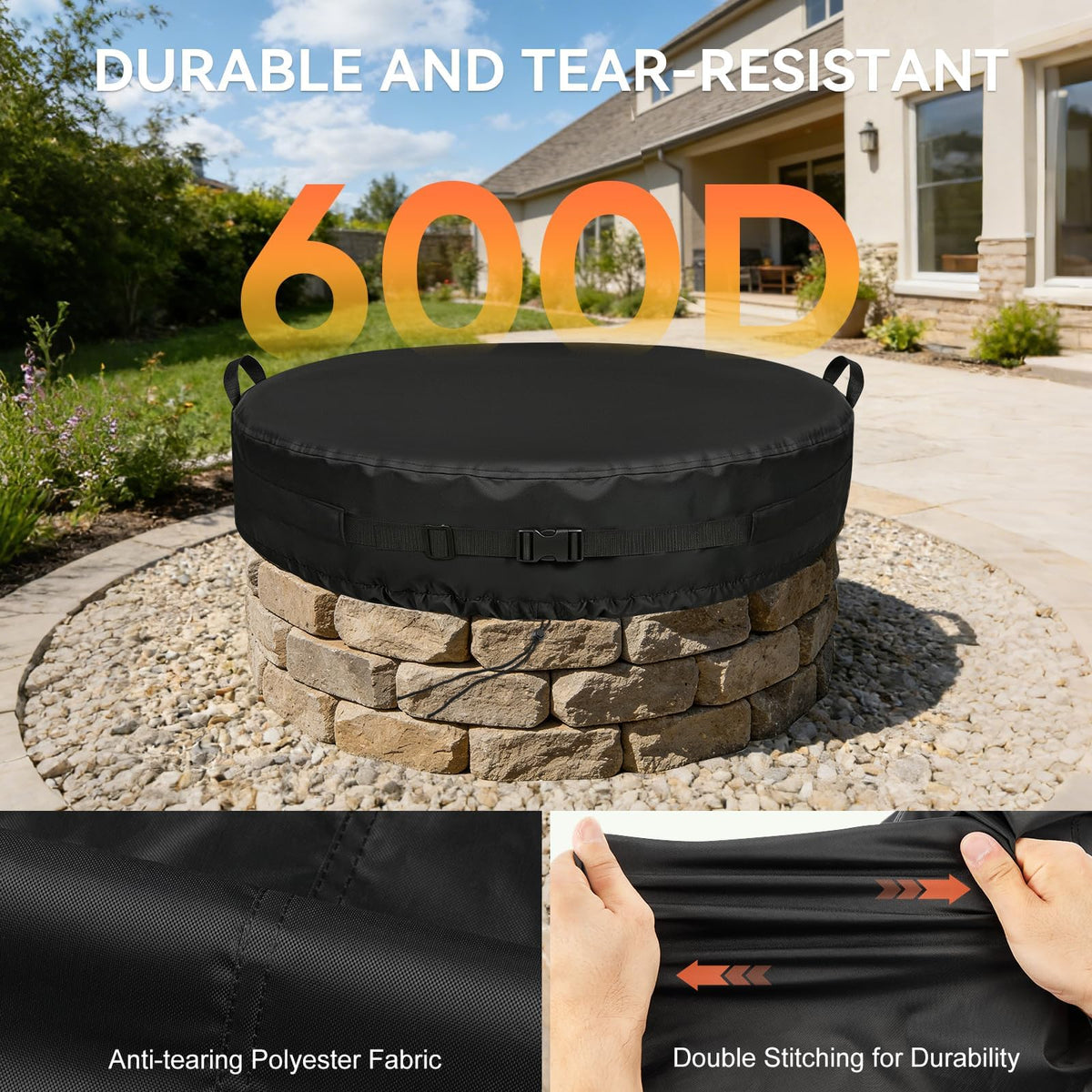 Fire Pit Cover Round, 32-35 Inch Outdoor Firepit Covers *9In