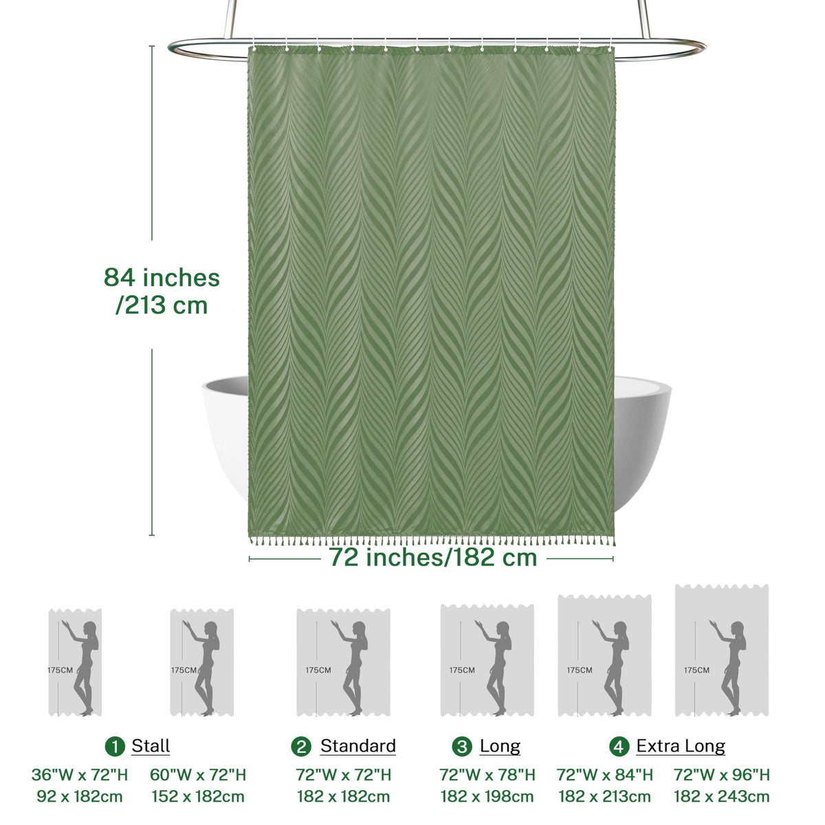 Extra Long Boho - Woven Fabric Cute 84 Inch Sage Green, 72 x 84 Tufted Leaves Textured Striped Modern Farmhouse