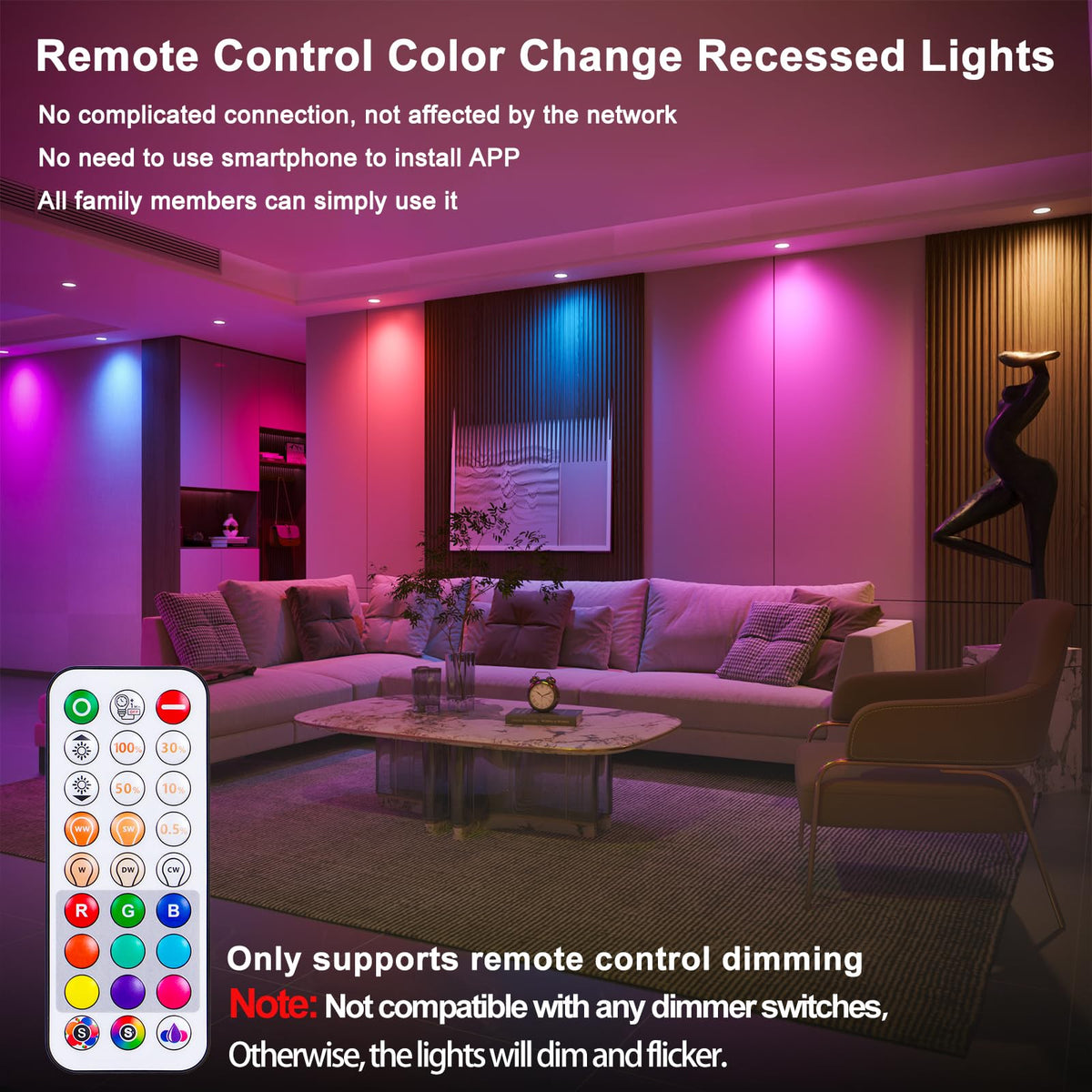 Recessed Lighting 5/6 Inch, 6Pack Color Changing LED Can Lights for Ceiling, 13W 1050LM Retrofit Recessed Lights