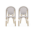 Philomena Outdoor French Bistro Chair (Set of 2), Black + White + Bamboo Print Finish