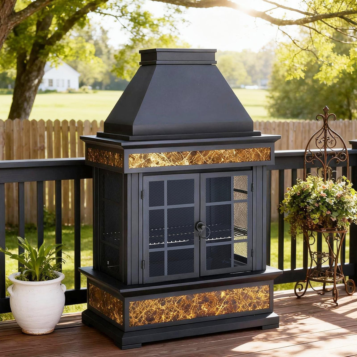 57-Inch Wood-Burning Outdoor Fireplace, Wood Grain
