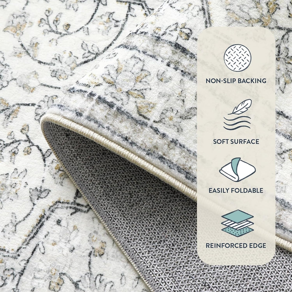 Oriental Runner for Hallways Washable Beige Kitchen Runners Non Skid Long Entryway Rug Runners 10ft Ulra-Thin