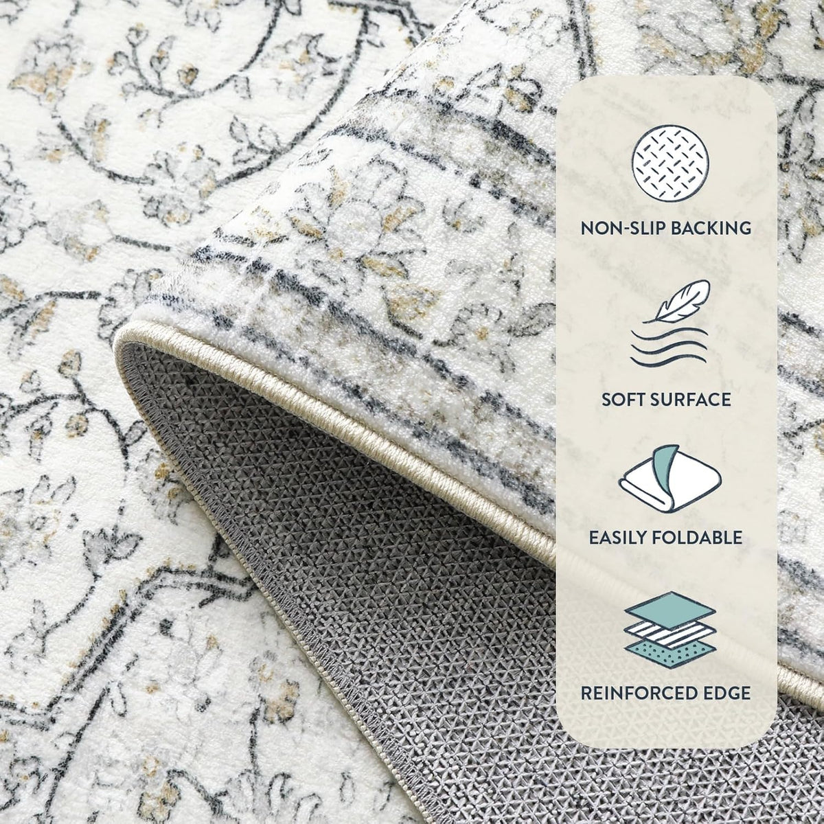 Oriental Runner for Hallways Washable Beige Kitchen Runners Non Skid Long Entryway Rug Runners 10ft Ulra-Thin