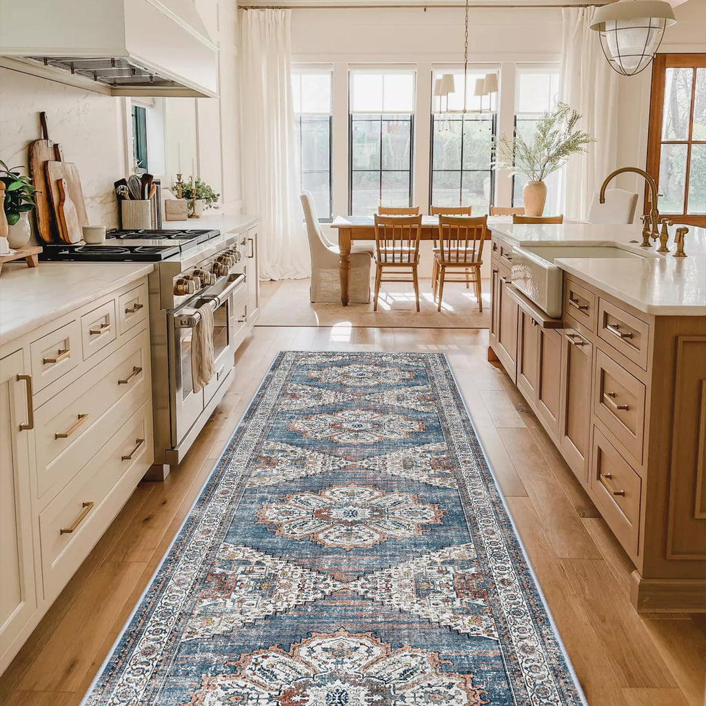 Washable Kitchen Runner Rug 2'6''x12' - Non-Slip Hallway Entryway Rugs with Rubber Backing Soft Thin Carpet Vintage