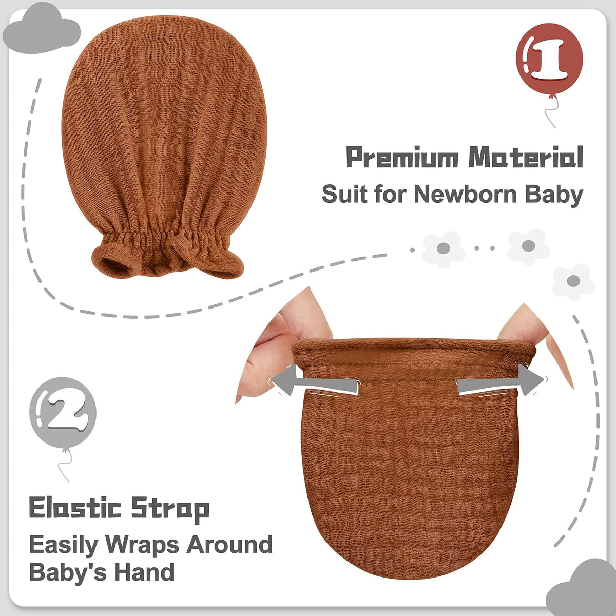 Muslin Baby Mittens, 100% Cotton No Scratch Soft Breathable Gloves for Boys and Girls