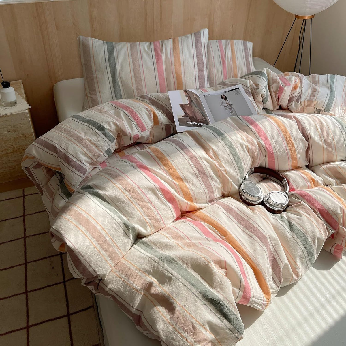 Twin XL Comforter Set Boho Geometric Striped Pattern Comforters Fluffy Bedding Comforter Sets 3 Piece Hotel Quilted