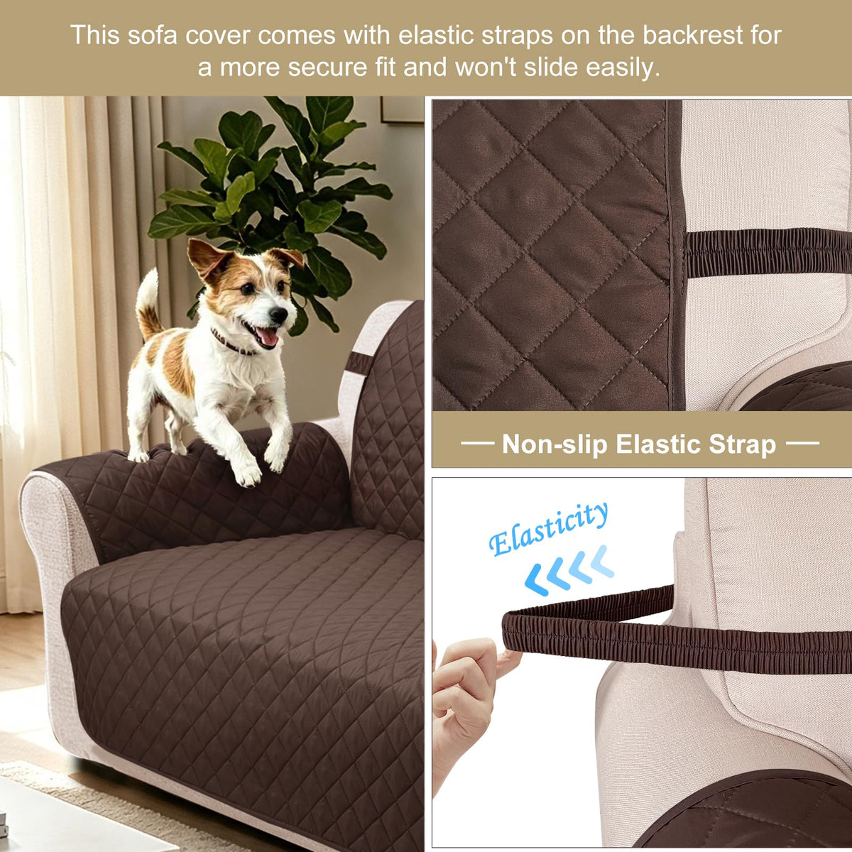 Oversized Sofa Cover for 3 Cushion, Chocolate/Beige