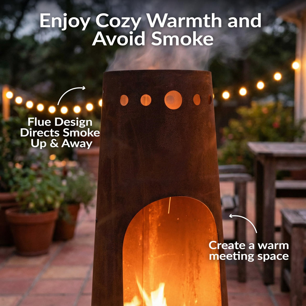 Santa Fe Large Wood Burning Chiminea Outdoor Fireplace, 50"