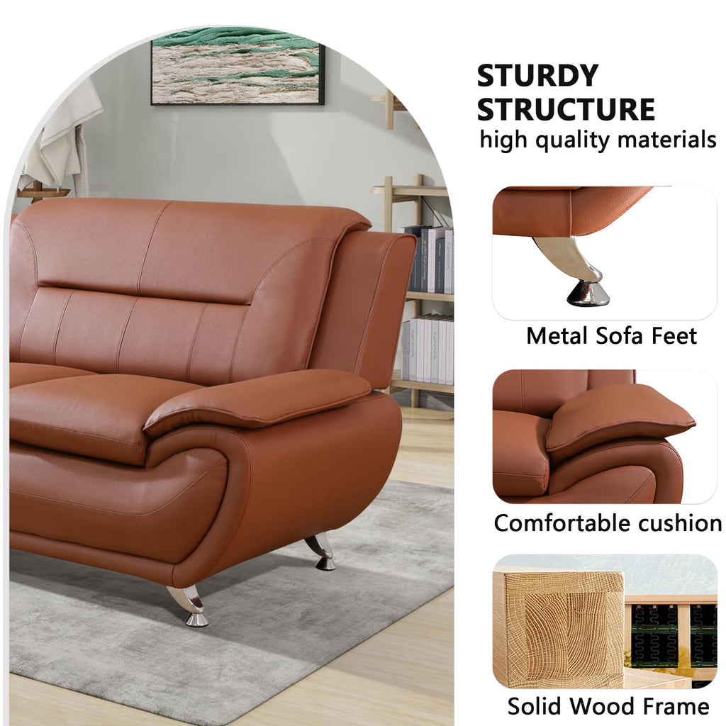 Leather Living Room Sofa Set, Equipped with Metal Leg Support Pillow Top Armrests, Perfect s, Offices, and Lounges