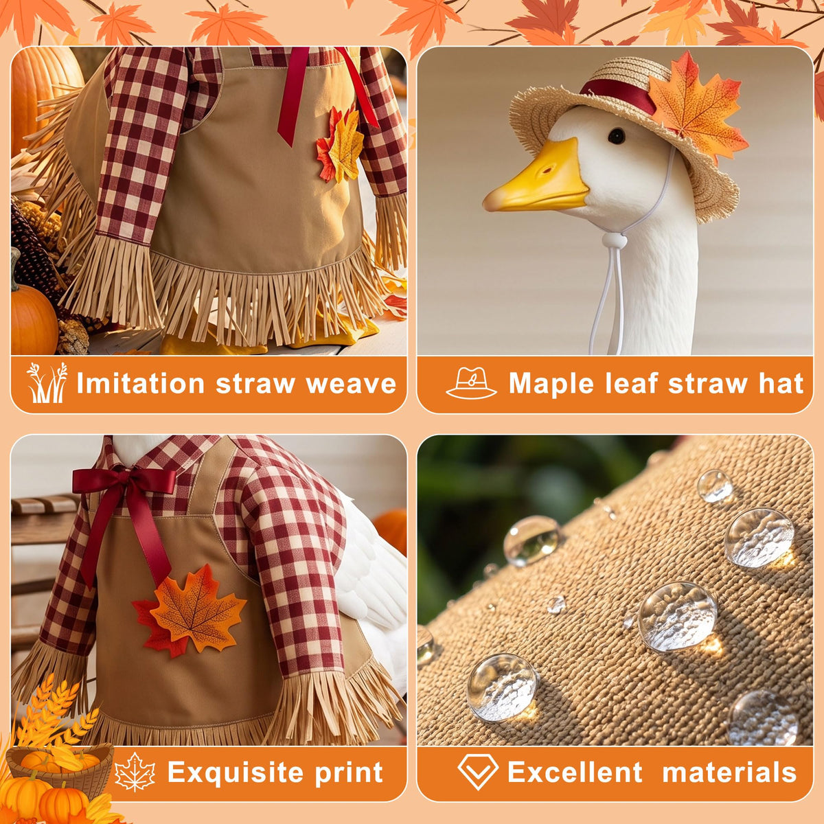 Scarecrow Fall Porch Goose Outfits for 23" Cement Goose Set