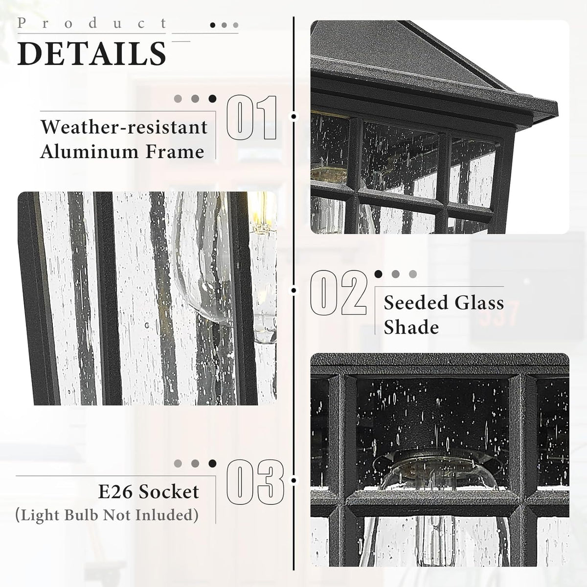Outdoor Wall Lights for House, Exterior Lighting Fixtures Wall Mount Outdoor Porch Lights Waterproof Black Outdoor Sco