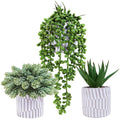 3 Pack Small Faux Succulent Plants Fake String of Pearls Aloe Hops Succulents in Gray Geometric Concrete Pots