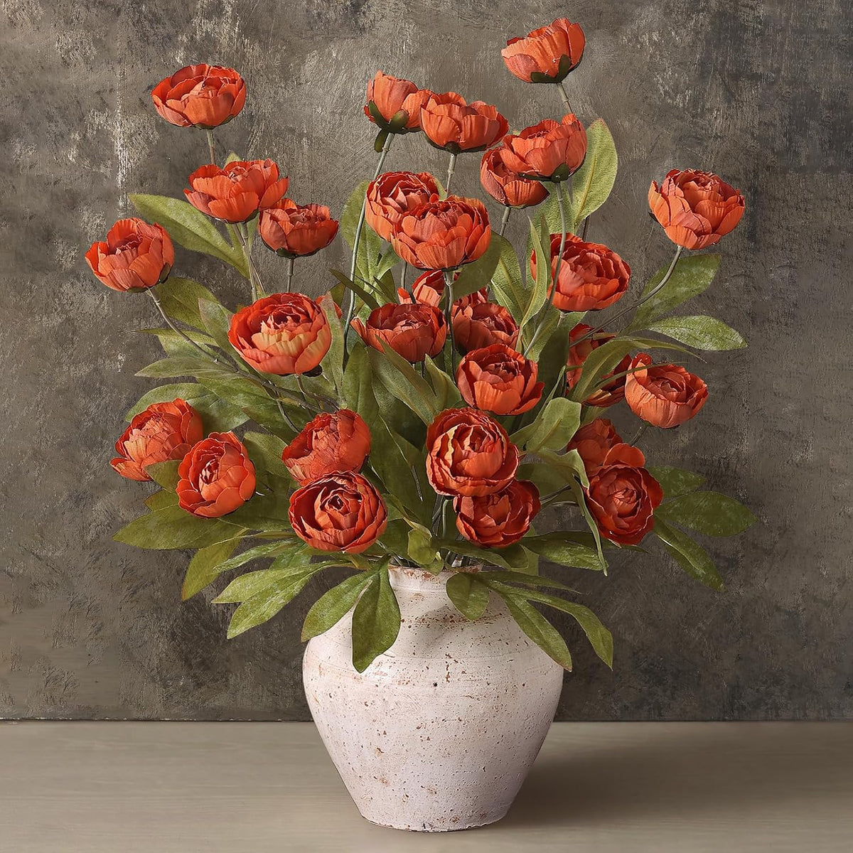 27" Faux Silk Peony Artificial Fall Flowers Stems for Vase (Orange) - Set of 6