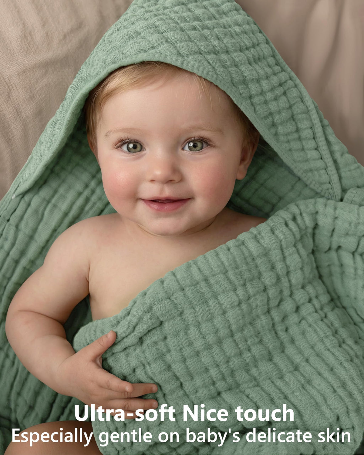Baby Bath Towels, 100% Muslin Cotton Hooded Baby Towels for Newborn, 2 Pack Baby Towels with Hood for Infant Toddler