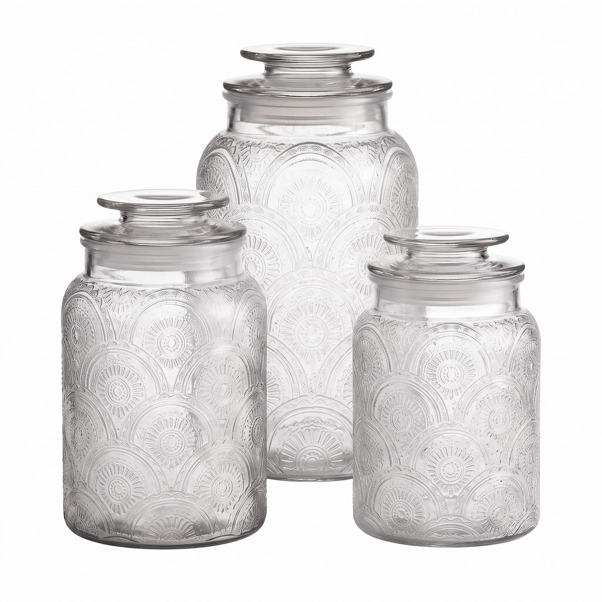 Clear Glass Kitchen Canister Set, Retro Design 3PC, 34-54oz