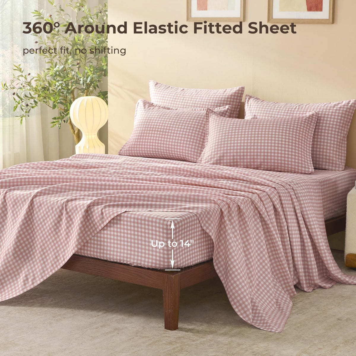 Blush Pink Gingham Comforter Set 7 Pieces