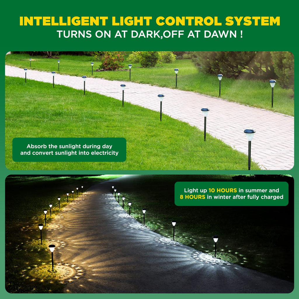 Super Bright Solar Lights Outdoor Waterproof-10 Pack, Dusk to Dawn Up to 12 Hrs Solar Powered Outdoor Pathway Garden