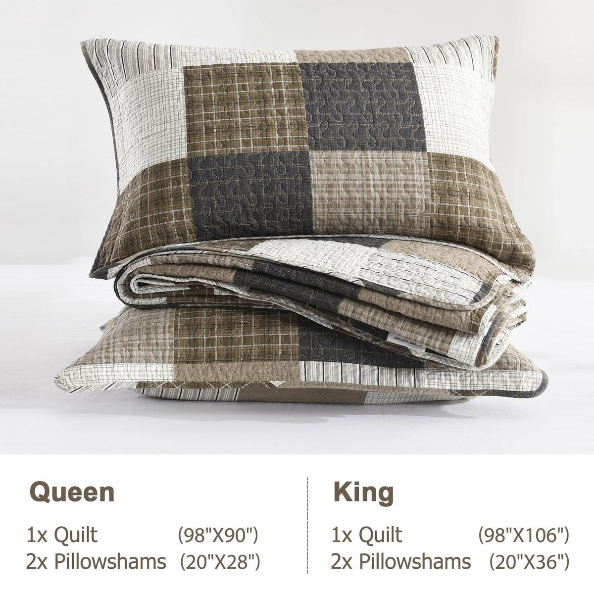 100% Cotton Quilt, Lodge Cabin Plaid Quilted Bedspread