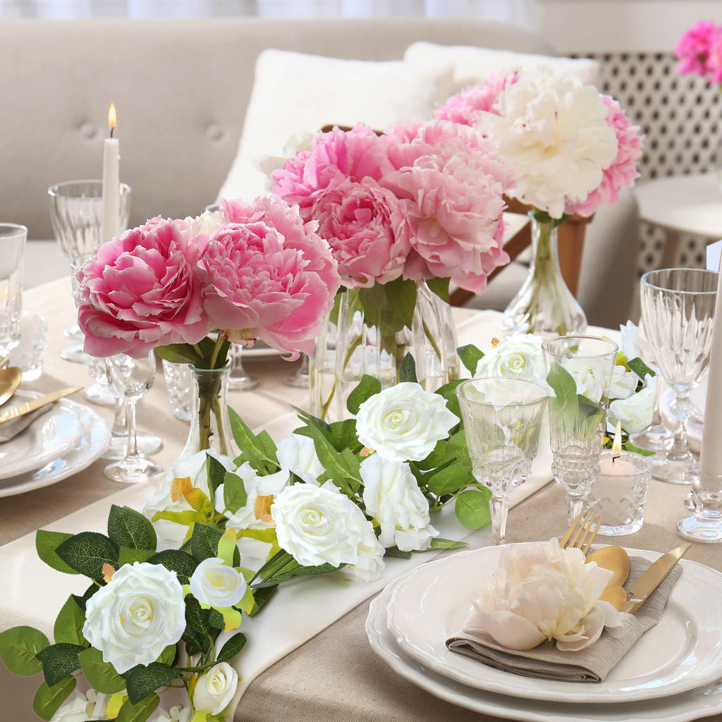 4Pcs 31Ft Artificial Rose Vine Fake Flower Garland Floral Garland Faux Silk Hanging Vine Rose Ivy Vines for Wedding