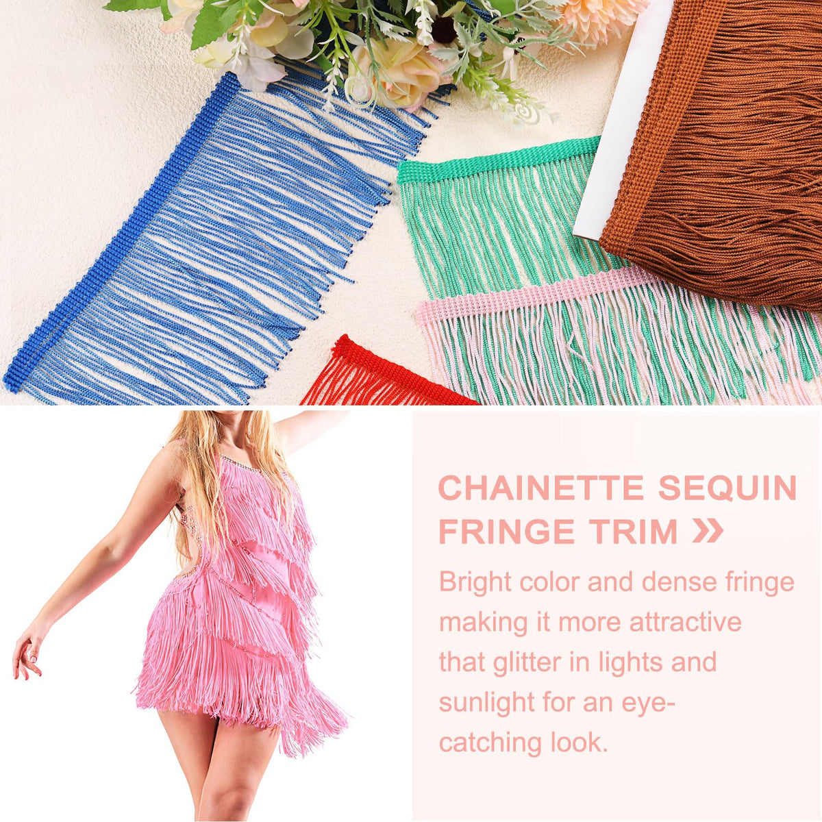 8 Inch Chainette Fringe Trim Tassel Sewing Trims Polyester Fringe Ribbon for DIY Sewing Crafts Clothing Lamp - 10 Yards