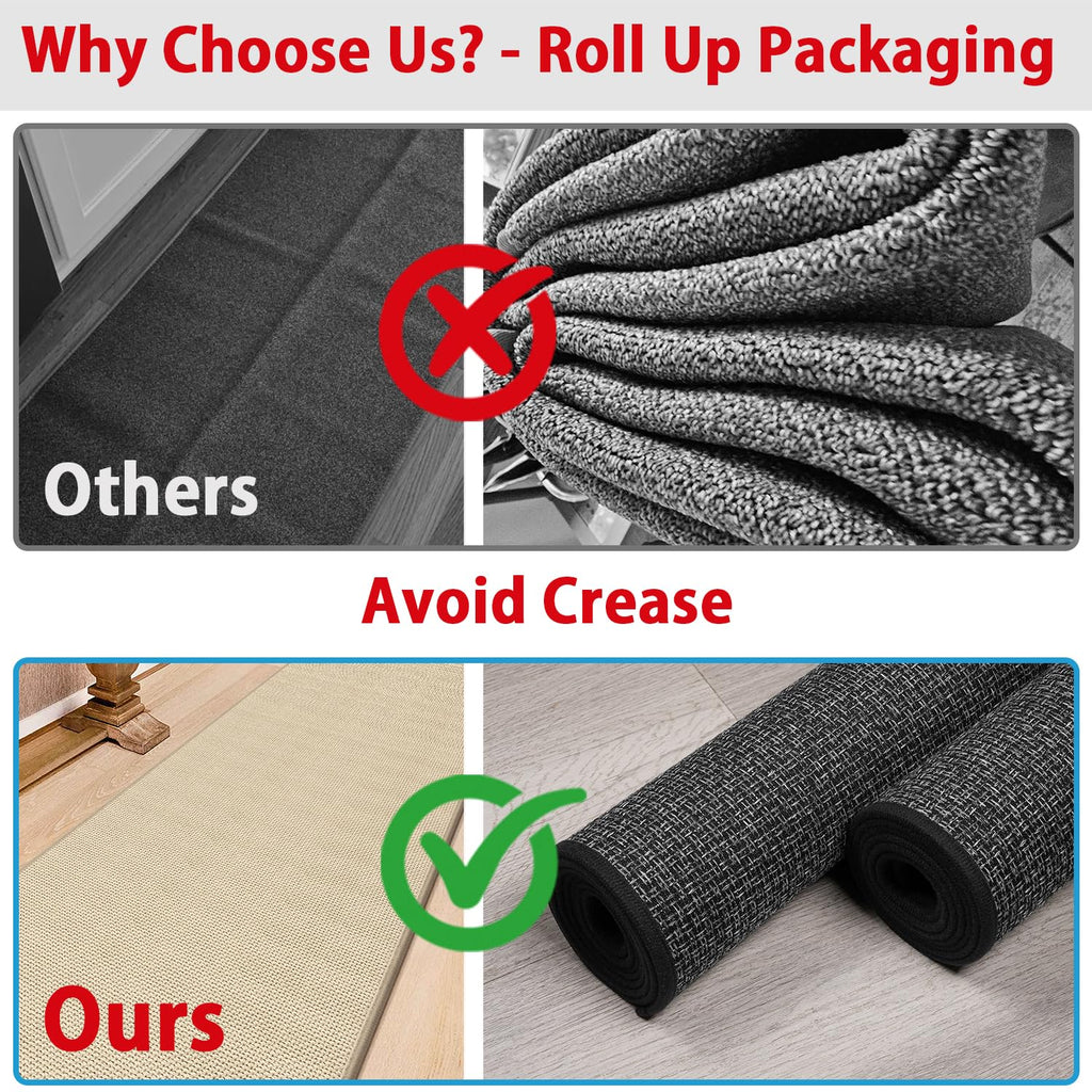 15 ft Jute Running Rugs Rug Runner Non Slip Washable Absorbent Hall Runner Rug, Beige Runner Floor Non Slip