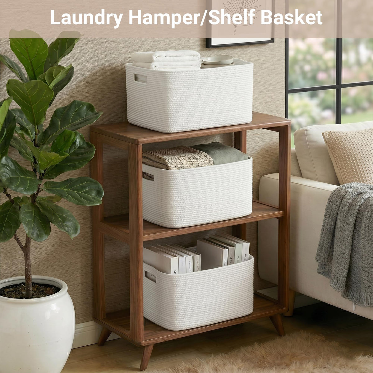 Large Laundry Baskets/Hamper, 25"x16"x16" Rectangle Woven Baskets for Toy Storage, Baby Blanket Basket ,Shelf Basket
