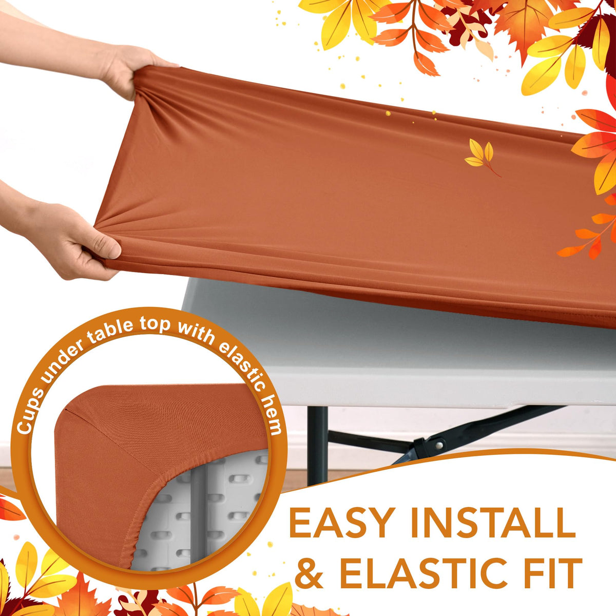 Fitted Tablecloth for 8 Foot Rectangle Tables-Fall Thanksgiving Table Cover