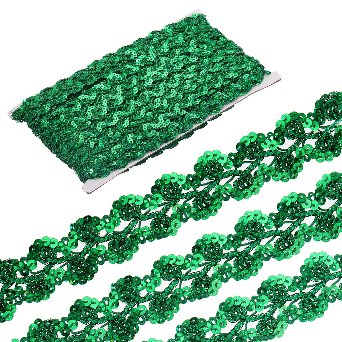 Sequins Beaded Lace Trim 1.1 Inch Wave Sequin Braid Trim Strip Paillette Sequins Ribbon Trim for Crafts - 15 Yard