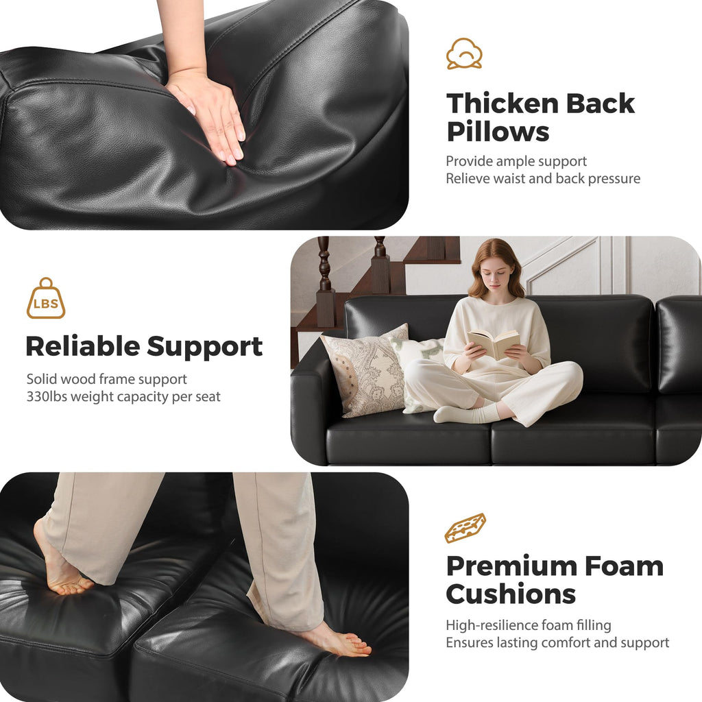 118.5" Faux Leather Modular Sectional Sofa, 7 Seater U Shaped Couch with Storage Seat with Reversible Chaise Deep