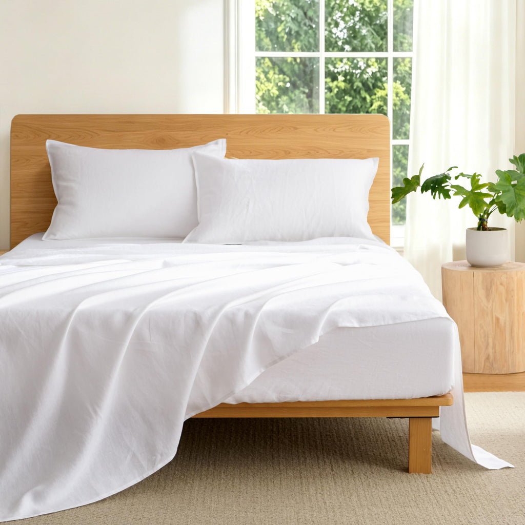 Linen Sheets Set, 100% French Washed Linen Sheets Deep Pocket Sheets, 4Pieces(1Flat Sheet, 1Fitted