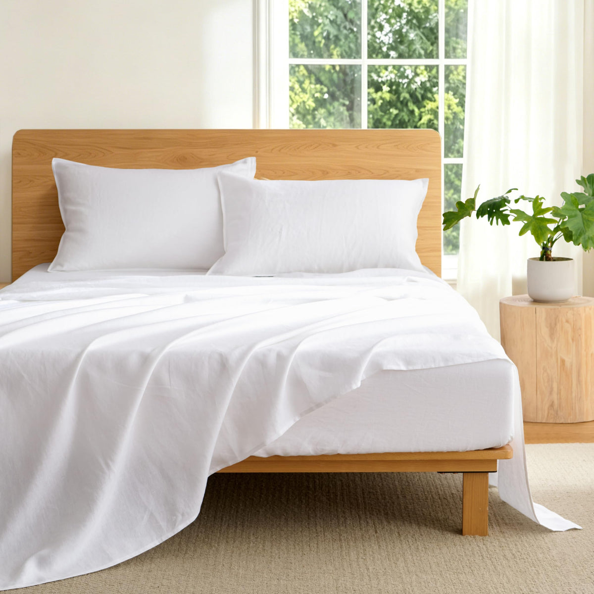 Linen Sheets Set, 100% French Washed Linen Sheets Deep Pocket Sheets, 4Pieces(1Flat Sheet, 1Fitted