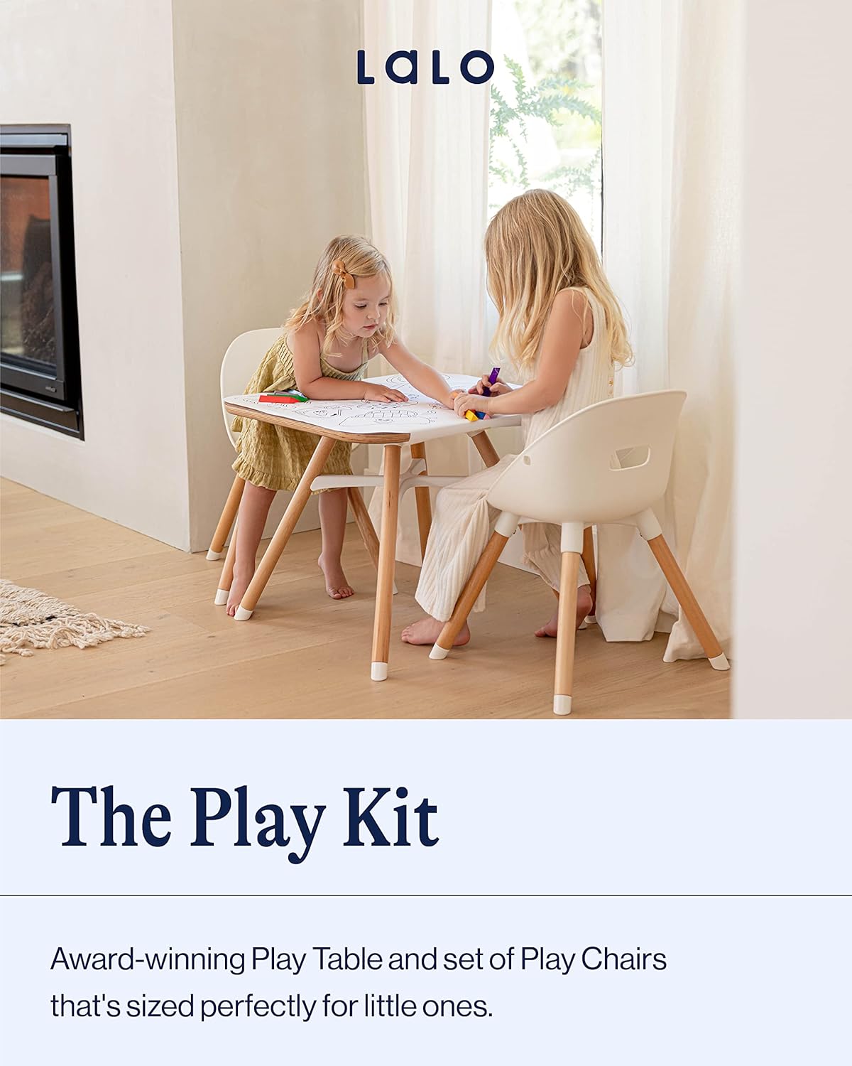 The Play Kit, Wood Toddler Table and 2 Chairs Set, Easy to Clean