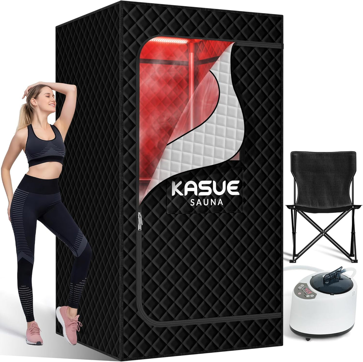 Portable Infrared Sauna Box for Home, 5-Layer Waterproof, XL Steamer, Folding Chair, Steam Sauna Tent for Steam Detox Relaxation Spa, Indoor & Outdoor (Black)