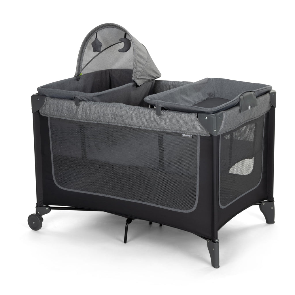 4-in-1 Portable Play Yard with Bassinet, Portable Bassinet, and Flip-Away Changer, Gray