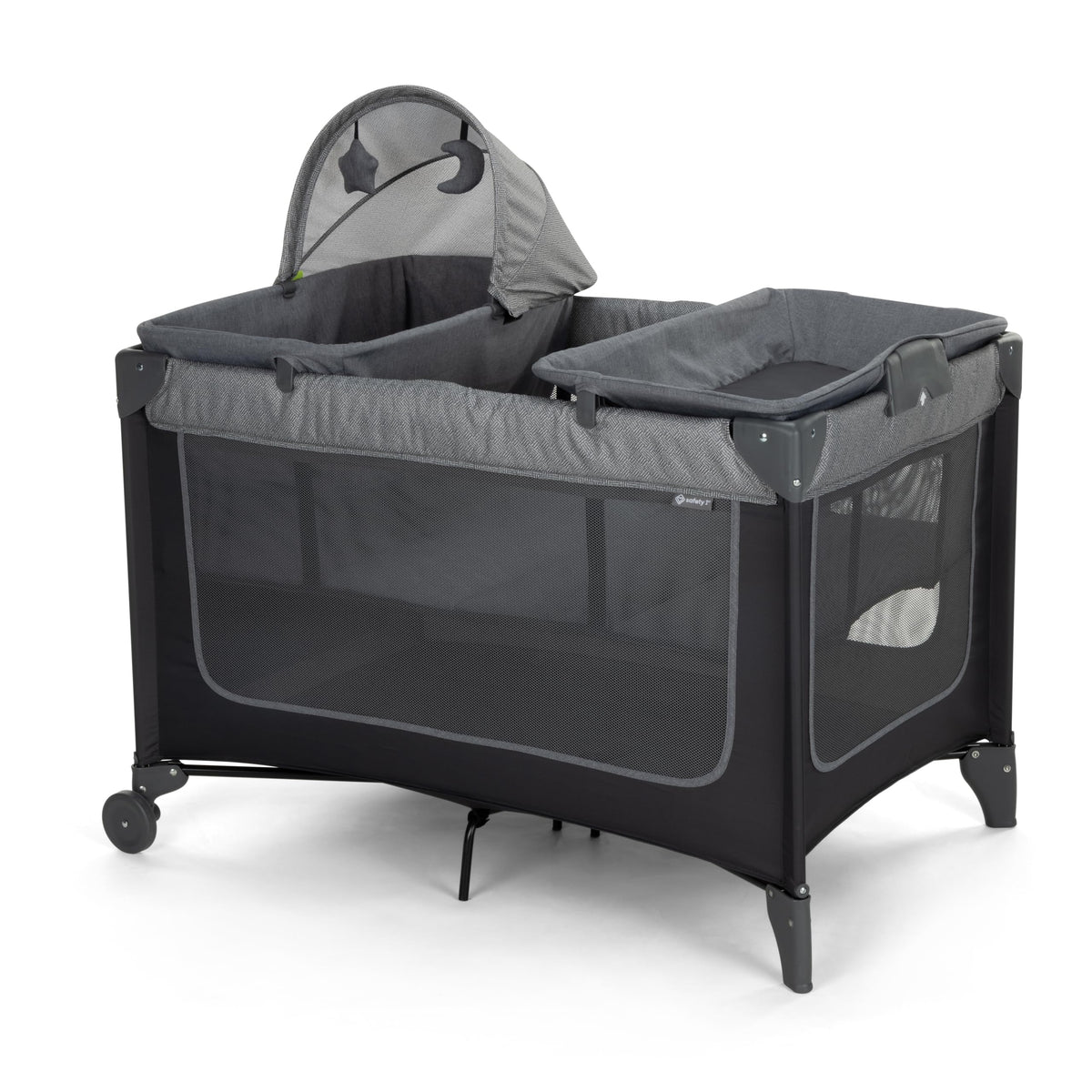 4-in-1 Portable Play Yard with Bassinet, Portable Bassinet, and Flip-Away Changer, Gray