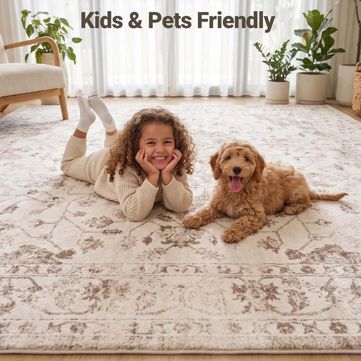 Washable Area Rug, Large Vintage Distressed Medallion Rugs
