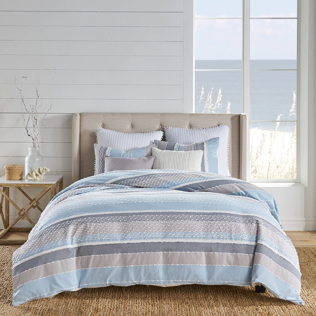 Santander Duvet Cover Set - King Duvet Cover + Two King Pillow Cases - Grey, Chambray, Blue, White - Jacquard - Duvet