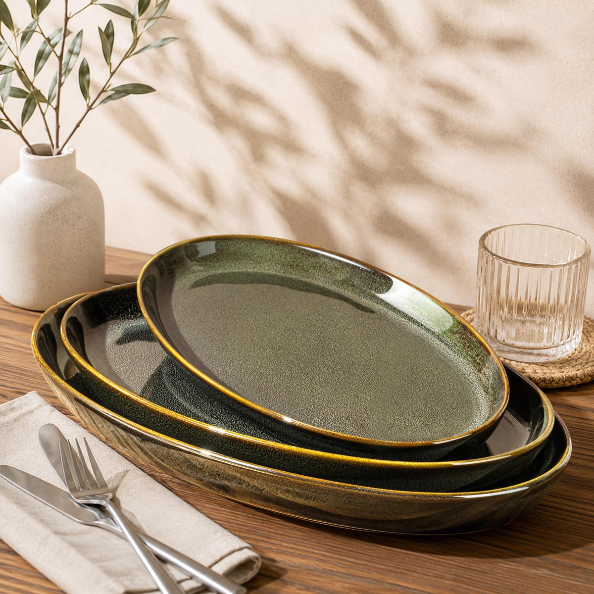 Ceramic Serving Platter Set of 3, Oval Serving Plates and Dishes