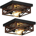 Flush Mount Ceiling Light, 2-Light Farmhouse Light Fixtures, Square Hallway Light Fixtures, Rustic Black Ceiling Light
