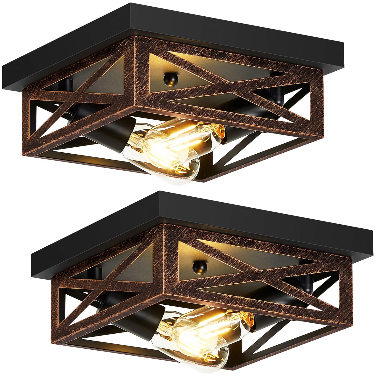 Flush Mount Ceiling Light, 2-Light Farmhouse Light Fixtures, Square Hallway Light Fixtures, Rustic Black Ceiling Light
