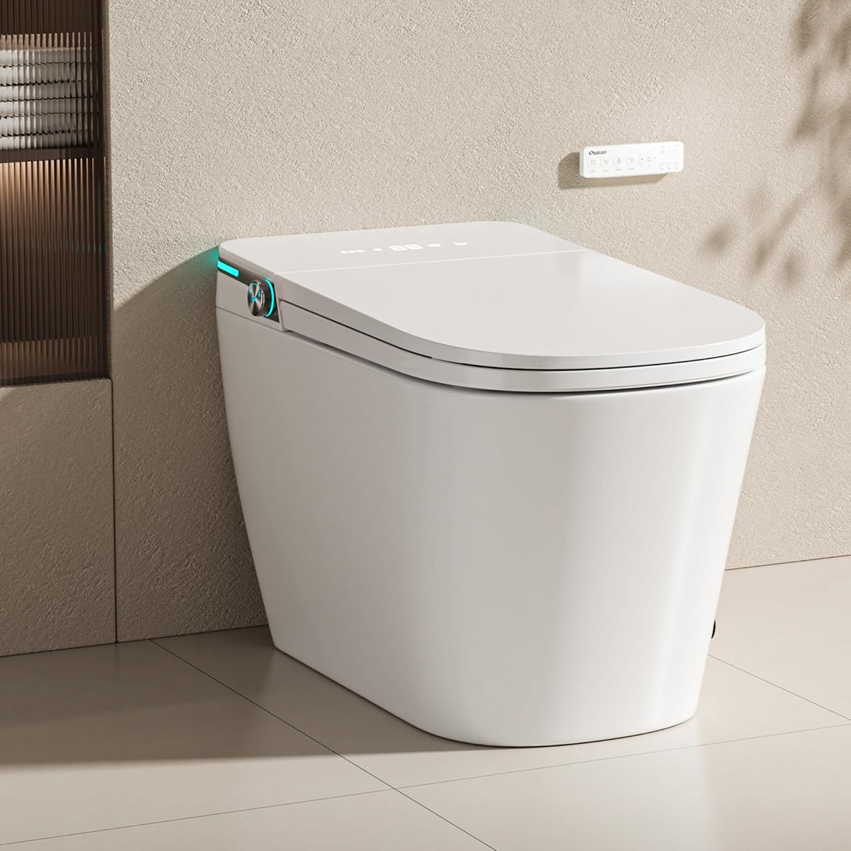 Smart One-Piece Toilet with Built-In Bidet and Tank, ADA Comfort Height, Wide Heated Seat, Powerful Flush, Auto Open and Close Lid, Warm Water, Air Dryer, Night Light