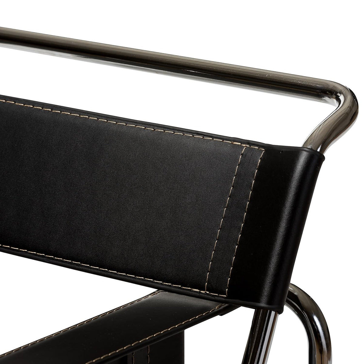 Inspired Wassily Style Mid Centry Modern Accent Chair, Steel Frame and Faux Leather, Wide Seating