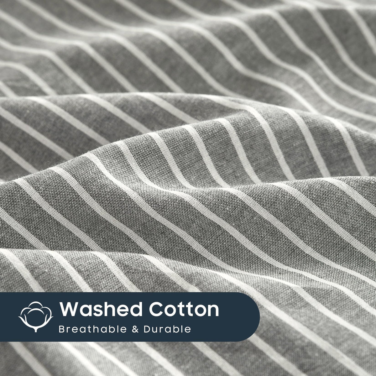 Striped Cotton Duvet Cover Set, Grey