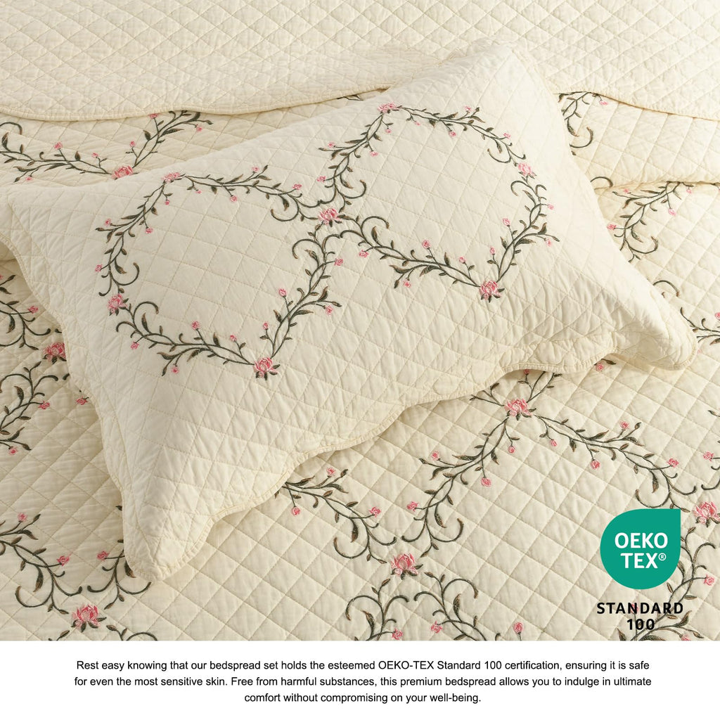 Embroidered Oversized Bedspread 100% Cotton Reversible Quilt