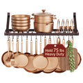 75lb High-Capacity Oil Bronze Pot Rack Wall Mounted with Pot Lid Holder