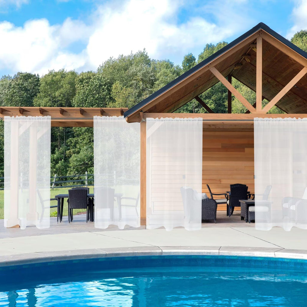 Outdoor Sheer Curtains, 4 Panels Waterproof Rod Pocket Indoor Curtain, Porch, Pergola, Cabana, Gazebo, 52 x 120