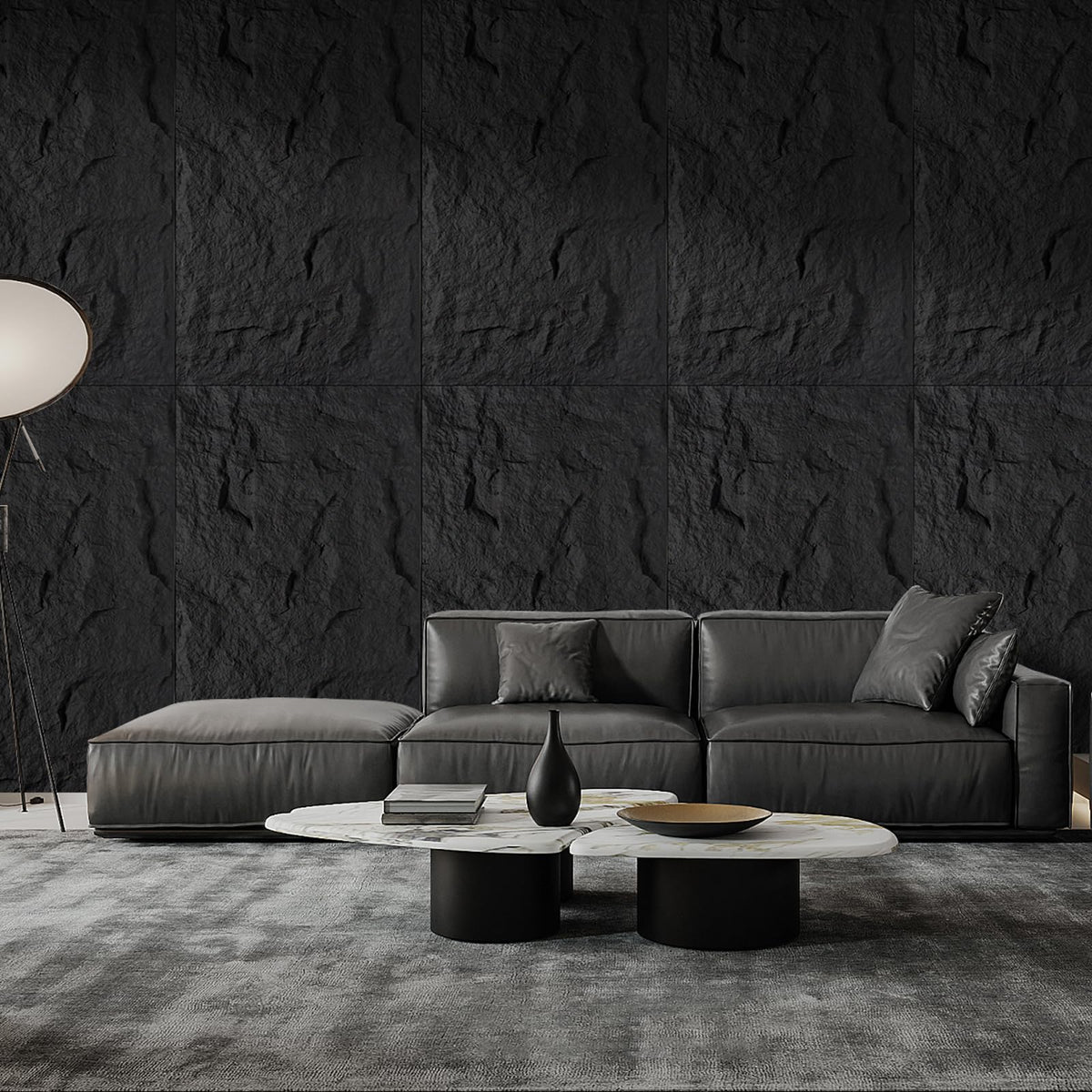 4Pcs Faux Stone Wall Panel 43.3''x23.6'',Lava Stone Design, Black