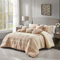 7-Piece Comforter Set with Embroidered Floral Motif - Soft Microfiber Bedding with Shams & Decorative Pillows - All