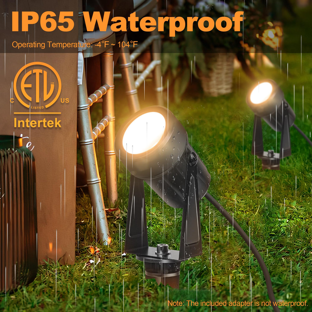 LED Outdoor Landscape Spot Light Low Voltage, 24W Wired Uplight with Transformer, IP65 Waterproof Outside